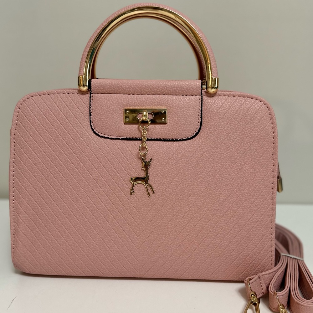 2023 Elegant Pink PU Leather Sling Bag with Deer Charm